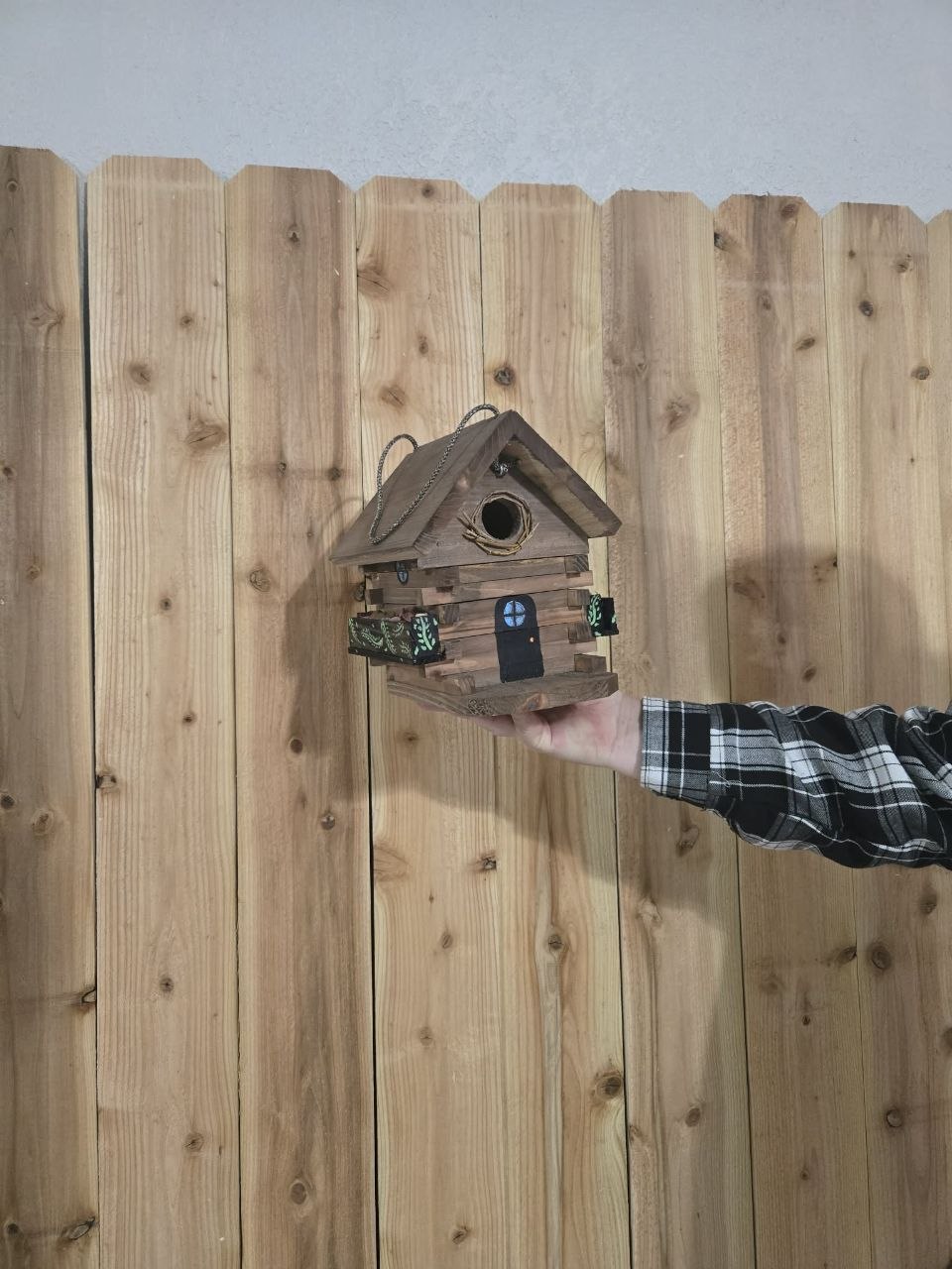 Cedar fence picket log cabin birdhouse