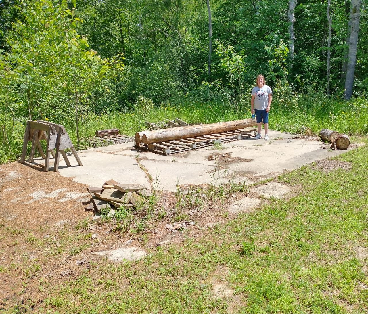 Concrete pad on the property where the awkward weird structure might be moved someday