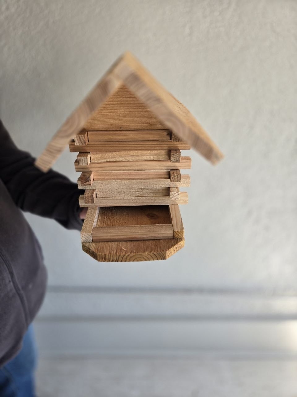 Finished rustic log cabin bird feeder