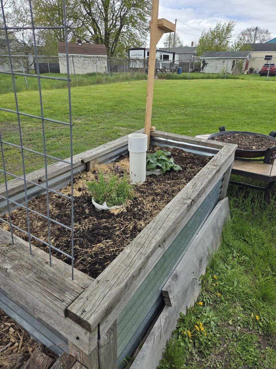 In-bed worm composting tube in a raised bed